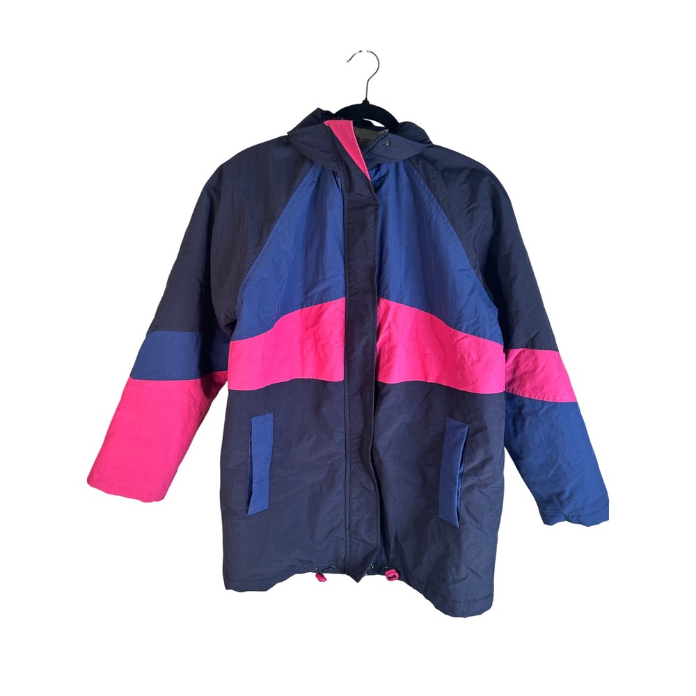 ASOS Women's Navy Blue Pink Colorblock Hooded Windbreaker Jacket Size 6